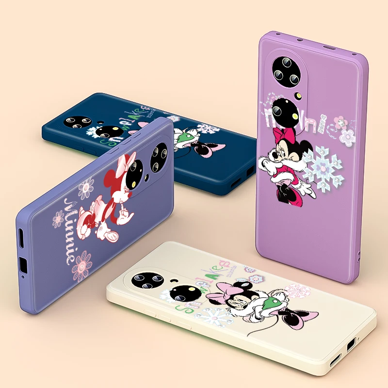 

Liquid Silicone Soft Cover Minnie Cute Snowflake For Huawei P Smart Z 2021 P50 P30 P20 Pro Plus P40 Lite E 2019 Phone Case