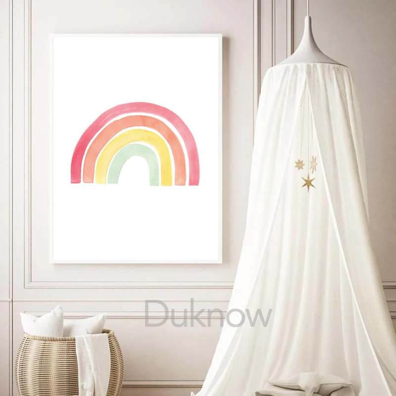 Девочки Спальня украшения Единорог Детская Wall Art печати и плакат розовой радугой