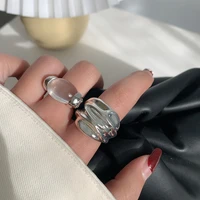 unique design perspective resin geometric rings for women girls silver color shinning rhinestone chunky rings accessories