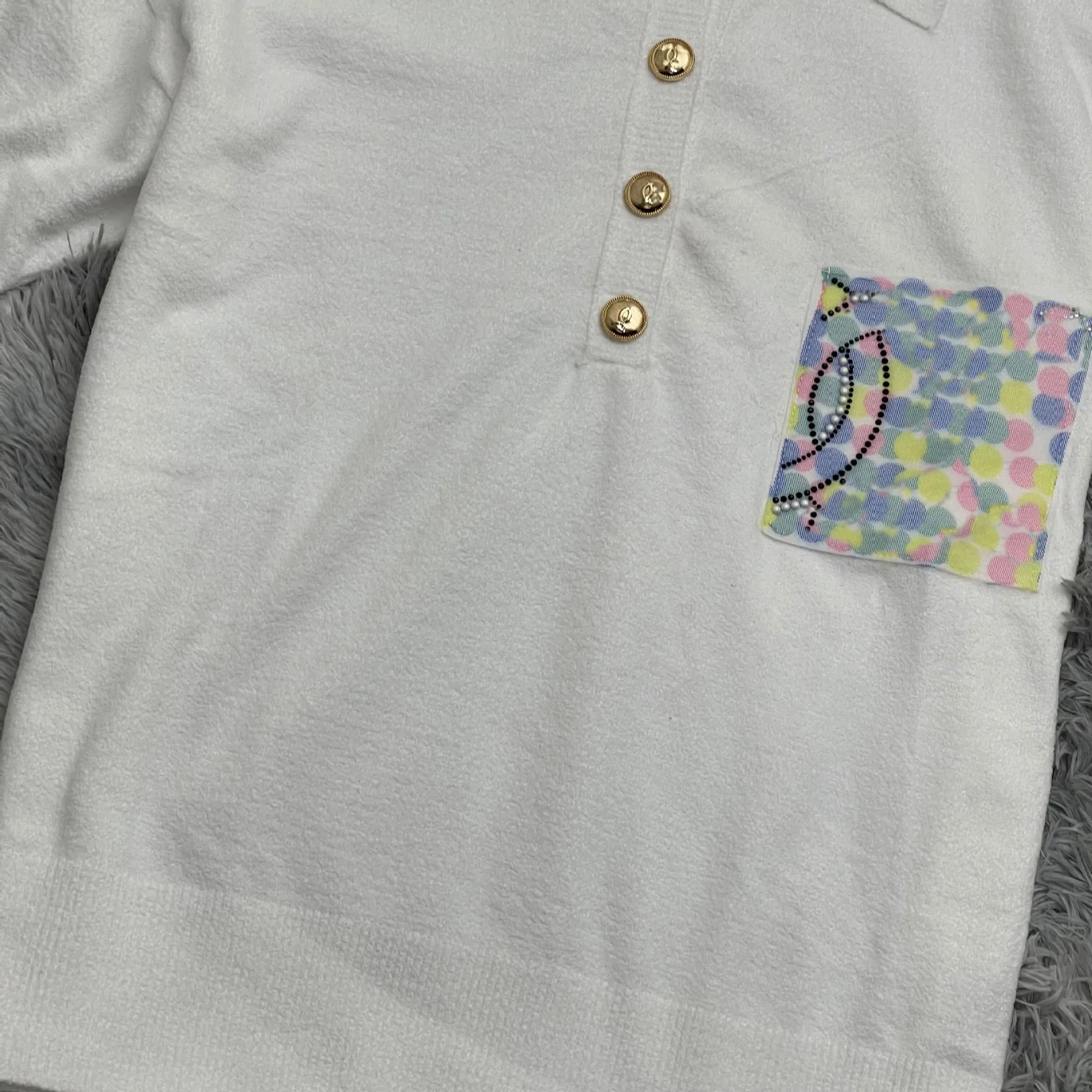 

2021 Spring And Summer New White College Style Pocket Beaded Short-Sleeved POLO Shirt Casual Slim Knitted T-Shirt