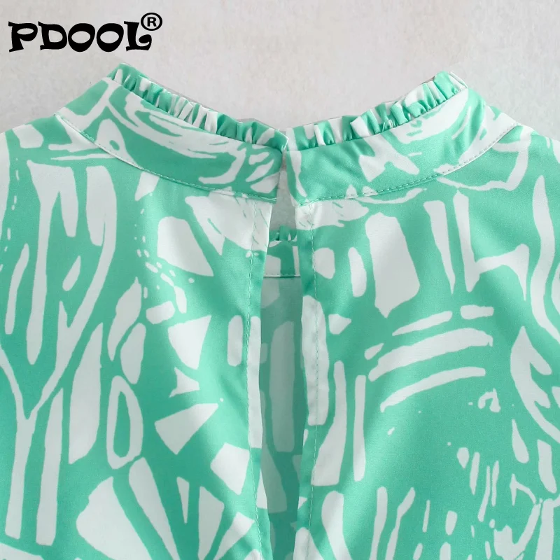 

2021 Women Fashion Agaric Lace Stand Collar Printing Casual Smock Blouse Female Puff Sleeve Shirt Chic Blusas Tops