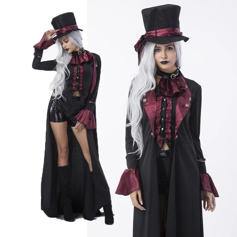 Женский костюм вампира готический для косплея комплект из плаща шапки блузки и