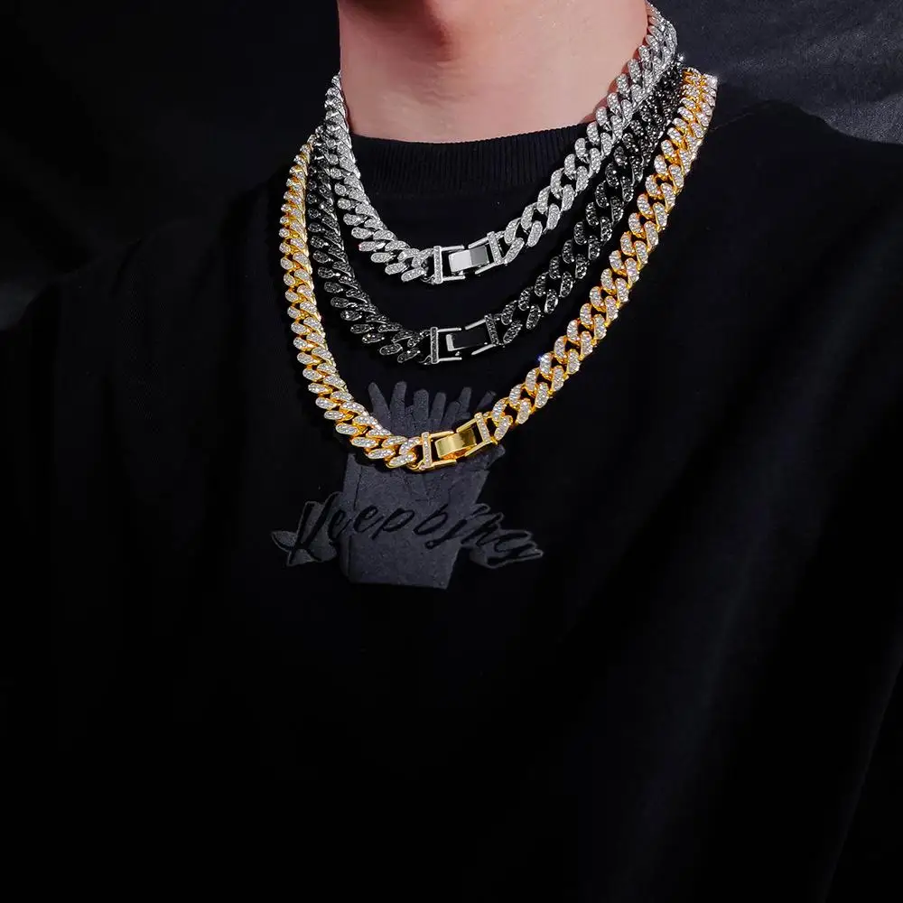 

Men Women Hip hop Iced Out Bling chain Necklace 12mm Miami Cuban Chains HipHop Necklaces Fashion Charm Jewelry