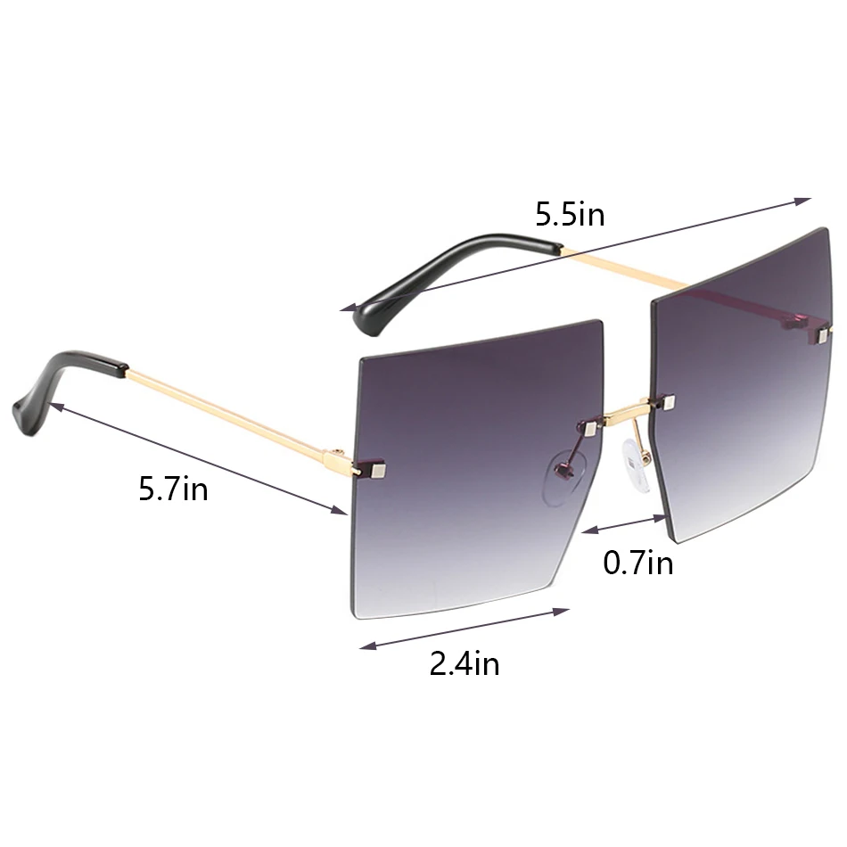 

Rimless Gradient Clear Red Pink Oversized Sunglasses for Women 2020 New Big Square Sun Glasses Tinted Color Shades Eyewear
