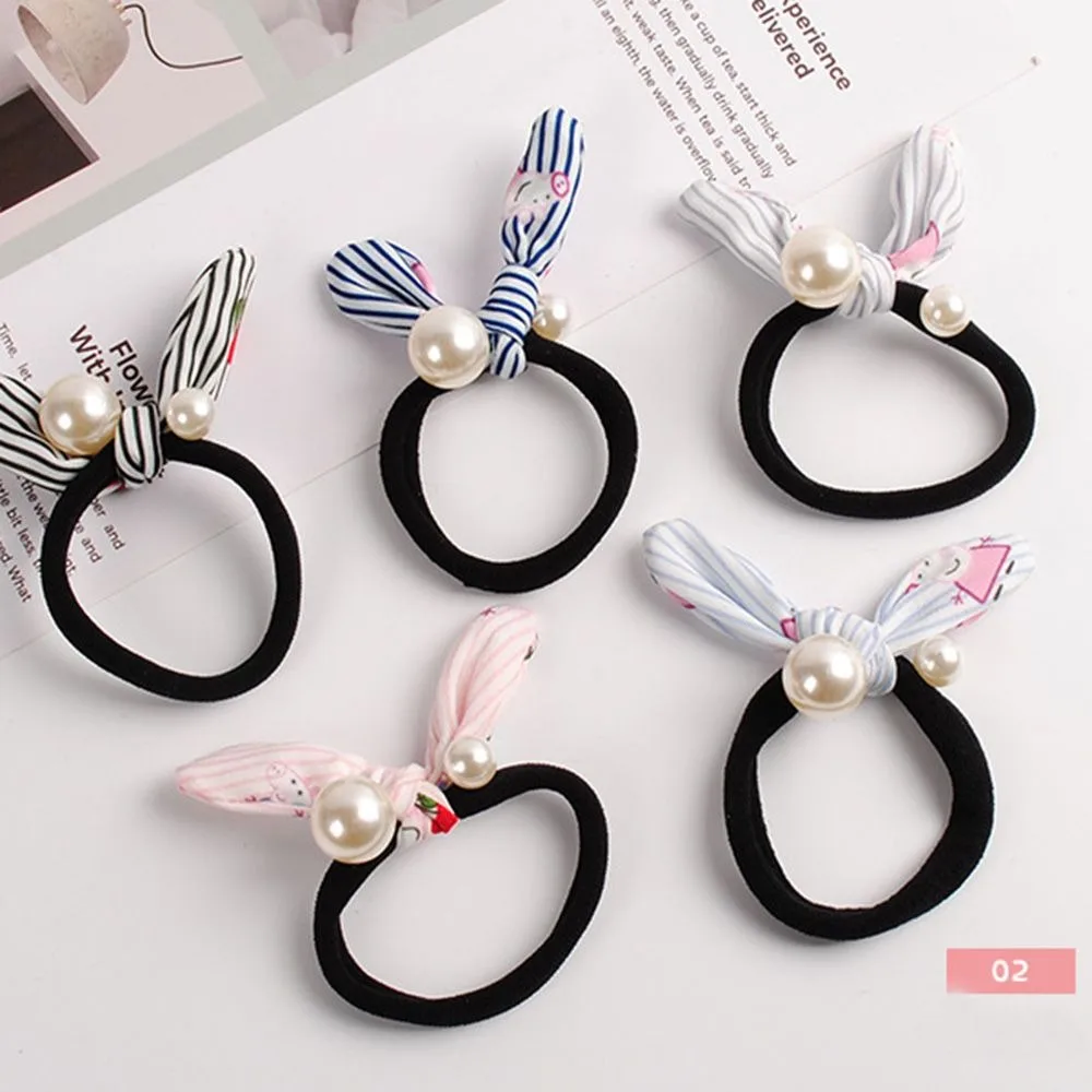 5pc Новинка, Корейская сетка, красная резинка, веревка для ногтей, жемчуг, золотая шелковая веревка для волос, браслеты для волос, аксессуары для волос - Цвет: 5pc