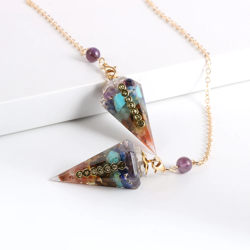 7 Чакр натуральные чипы Гравий Кристалл шестиугольный конус кулон кварц чакр