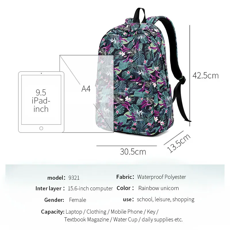 

atinfor Brand Printing Backpack Women 16.5 inch Middle Student Book Bag Travel Backpack School Bag for College Teenagers