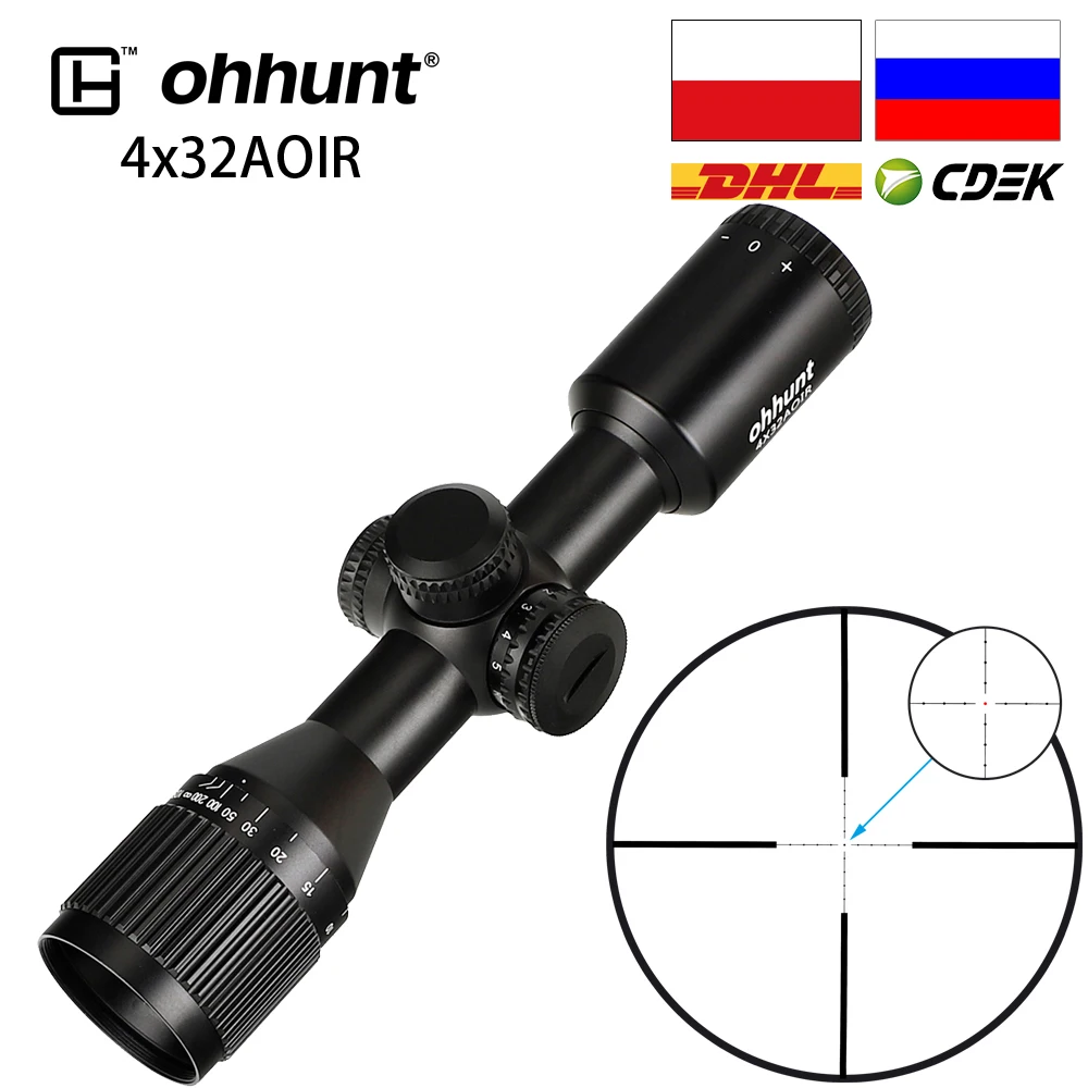 Компактный Охотничий Тактический широкоугольный оптический прицел ohhunt 4X32 Mil Dot с