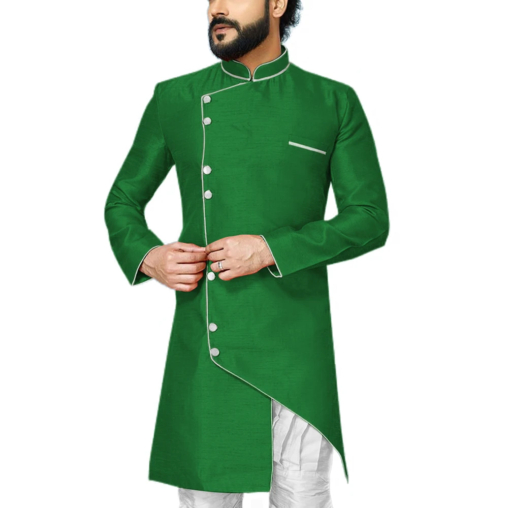 Green Свадебный мужской халат для жениха, мандарин, воротник, для мужчин, s Indo, Западный, специальный ужин, вечерние, скромное пальто, контрастный цвет, для мероприятий, блейзер, куртка - Color: Green