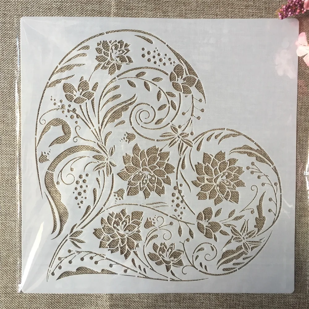

12*12 дюймов Большой Мандала Несимметричное Сердце DIY слойные трафареты настенная живопись строительные элементы декоративный шаблон