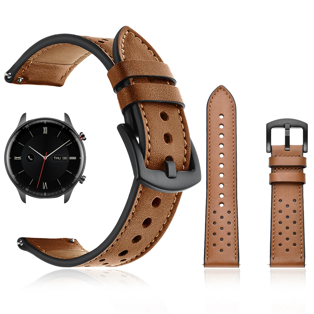 

20 22mm Genuine Leather Band for Huami Amazfit Watch GTS 2/Bip Wrist Strap for Amazfit GTR 42/47mm 2/2e Belt Watchband Bracelet