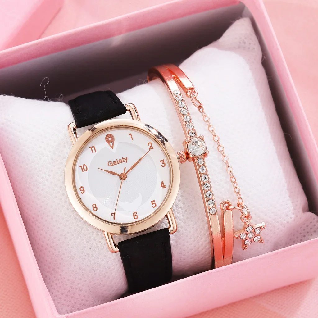 

Gaiety Brand 2PCS Watch Set Women Leather Strap Sport Watch Fashion Casual Ladies Business Bracelet Watches For Women Female