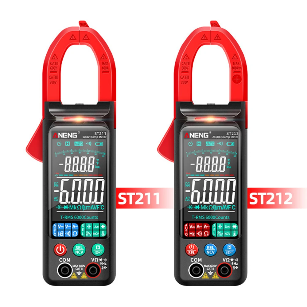 

ST211 ST212 Digital Clamp Meter Multimeter 6000 Counts AC DC Voltage Current Tester Car Amp Hz NCV Ohm Big Color Screen Tester