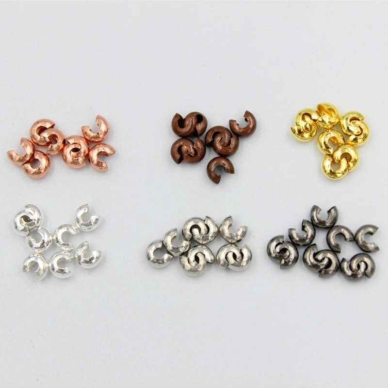 

100pcs/lot Silver Copper Round Covers Crimp End Beads Dia 3 4 5 6 mm Stopper Spacer Beads For DIY Jewelry Making Findings