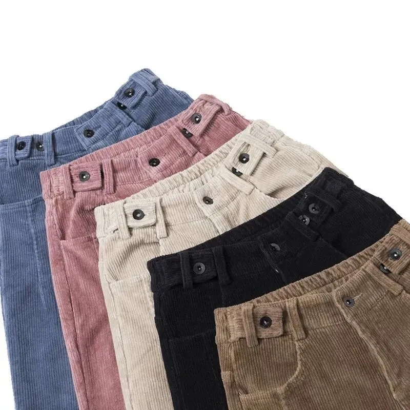 

Pants Winter High Waist Women Corduroy Harem Pants Plus Size Loose Solid Casual Button Pant Ladies Velvet Warm Carrot Trousers