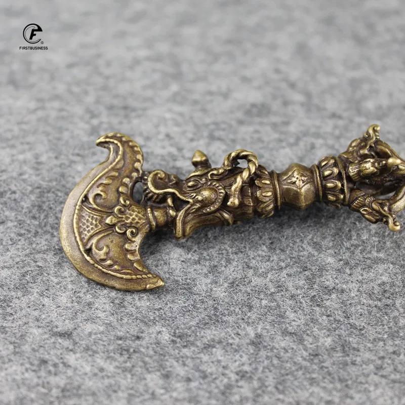 Медный Тибетский большой топор с головой дракона буддистский пестик украшения