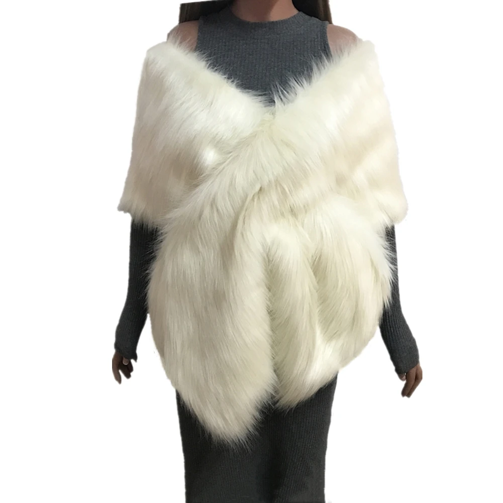 Women's Winter Luxury Faux Fur Coat Shawl Wraps for Wedding Party  Warm Cape