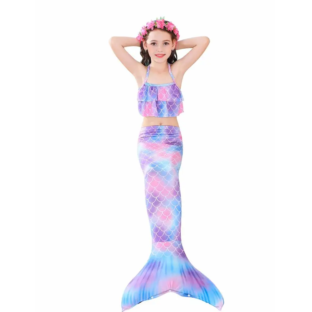 Kids Swimming Mermaid Tail Ariel Costumes Cosplay Bikini Set can add with Monofin Flipper Swimsuit Bating Suit for Girls | Тематическая
