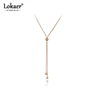 Lokaer, розовое золото, двойные круглые бусины кулон, ожерелья для женщин и девочек, модная цепочка из нержавеющей стали, ожерелье N20168