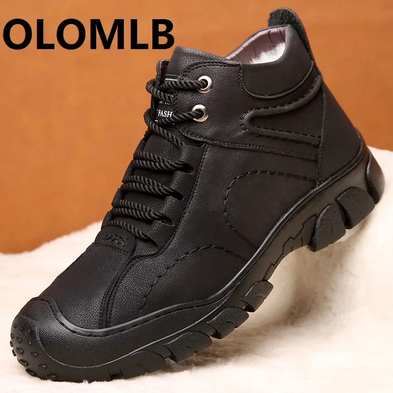 

2021 New Men Casual Shoes Winter Wool Snow Boots Genuine Leather High-Top Plus Velvet Warm Waterproof Non-Slipoutdoor Climbing