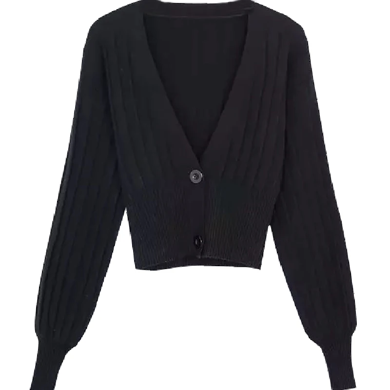 Кардиган женский укороченный с глубоким v-образным вырезом длинным рукавом |