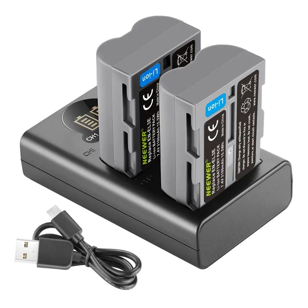

Neewer 2 Packs 2100mAh Battery Replacement for Nikon EN-EL3e Battery and Dual USB Charger with LCD Display For Nikon D50 D70 D80