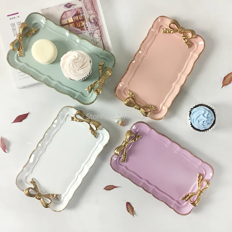 

Nordic Creative Home Resin Cake Plate Dessert Dishes Butterfly Knot Household Goods Craft Gift Storage Tray Pink
