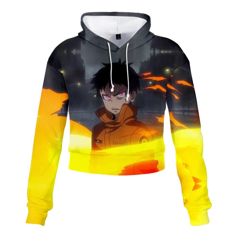

Anime Enen No Shouboutai Fire Force 3D Print Crop Top Hoodie Women Harajuku Cropped Sweatshirt Shinra Kusakabe Cosplay Costume