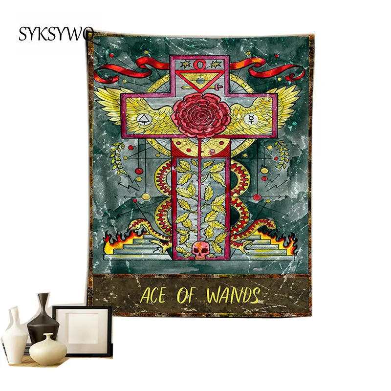 Tarot гобелен ace of wands tapiz tarot card Настенный Ковер с черепом Мандала ковер