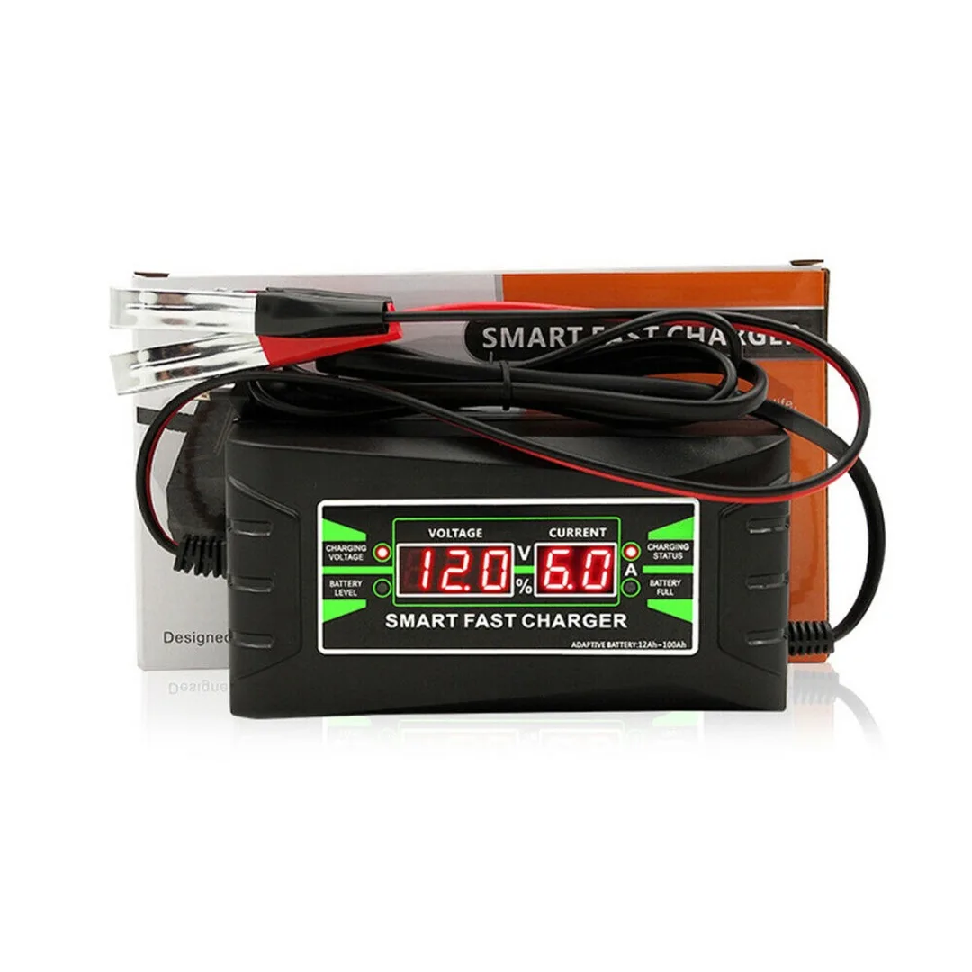 12V 6A Full Automatic Intelligent Motorcycle Car Battery Charger Lead Acid/GEL LCD Display Fast Reading Charging Protection