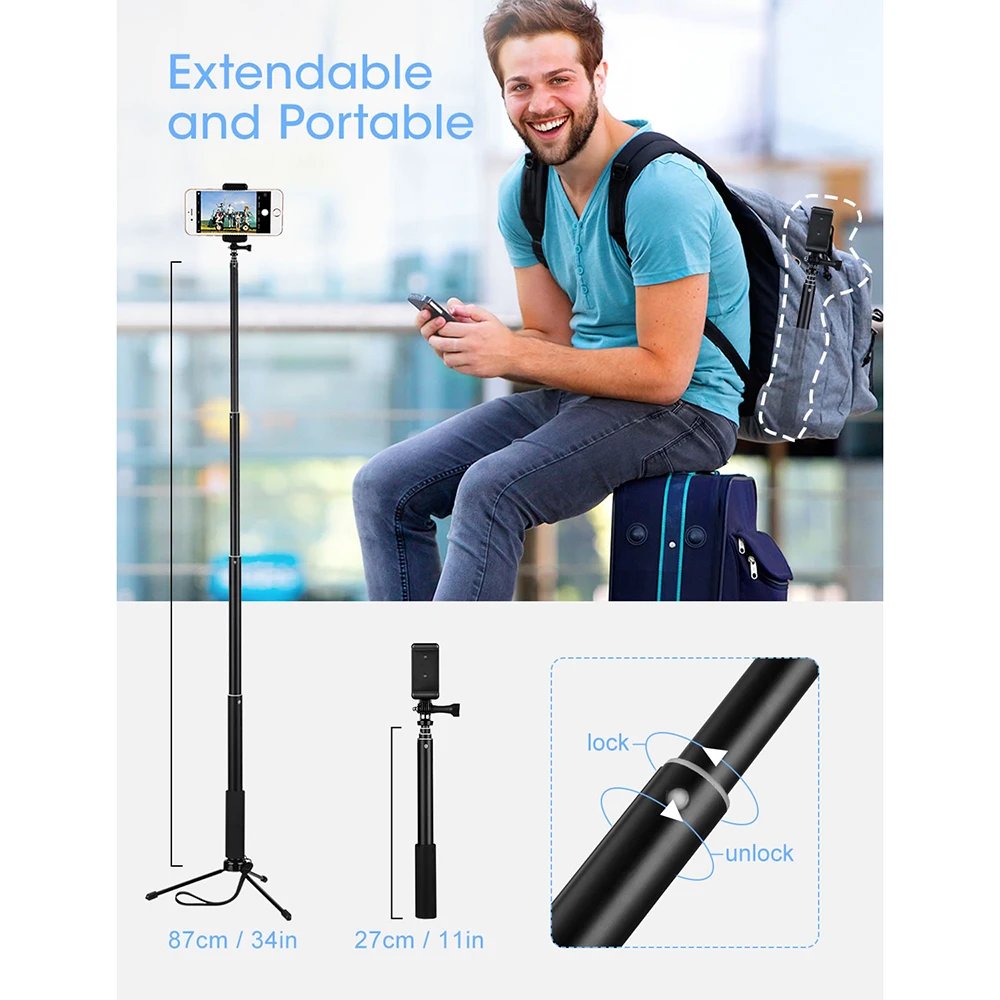 Mpow 074 Bluetooth селфи палка Выдвижная штатив со встроенным GoPro разъемом съемный