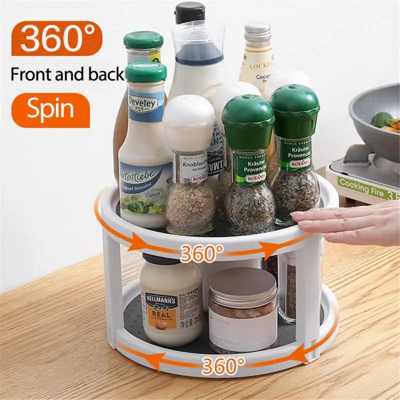 

Kitchen Rotating Storage Rack Rotatable Cabinet Organizer Storage Box For Make-Up Seasoning Storage Holder Single/Double Layer