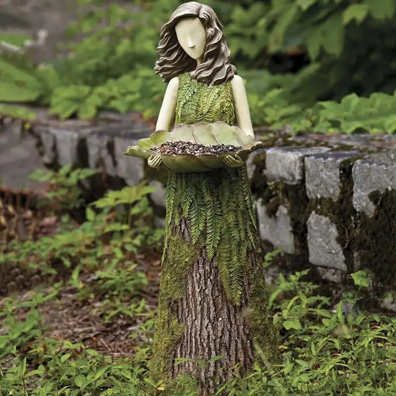 

Sherwood Fern Fairy Statuary With Bird Feeder Resin Ornament Outdoor Garden Statue Super Cute Ornament