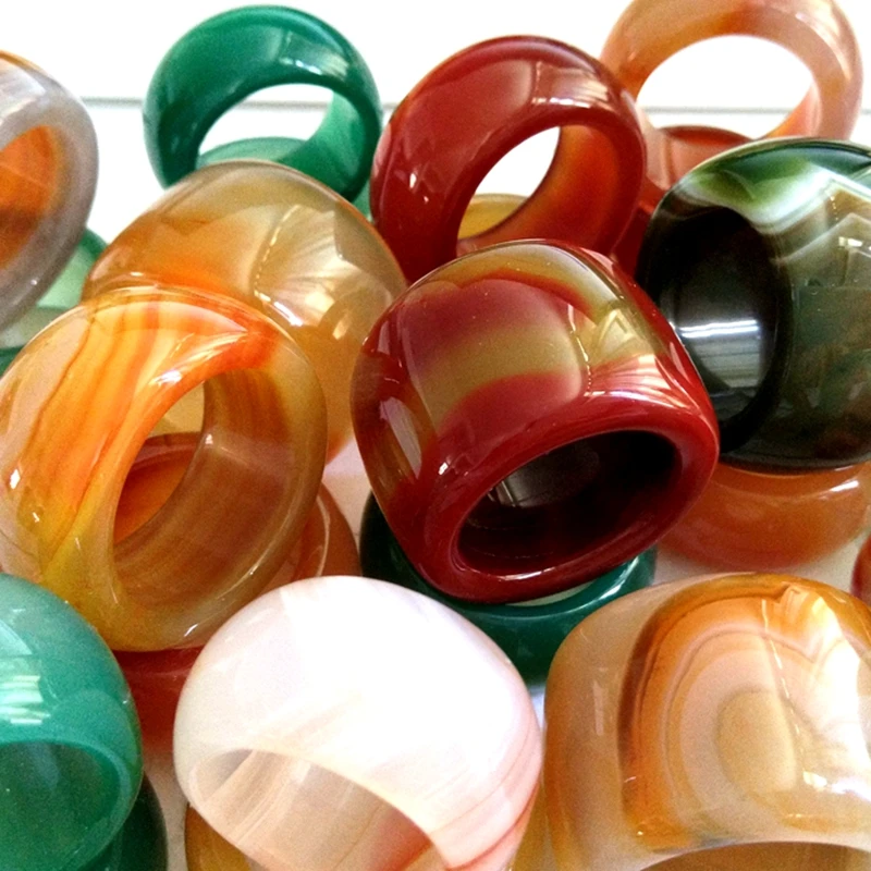 10pcs BIG Wide Natural Stone Ring Exquisite Men's Women's Color Glass Thumb US Size 8-14 Mix Luxury Vintage Jewelry | Украшения и
