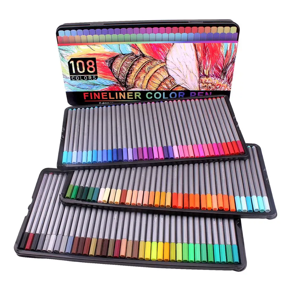 

Fineliner Pens 108 Colour Fine Point Pens Set 0.4mm Fine Tip Colouring pens for Sketch Writing Drawing
