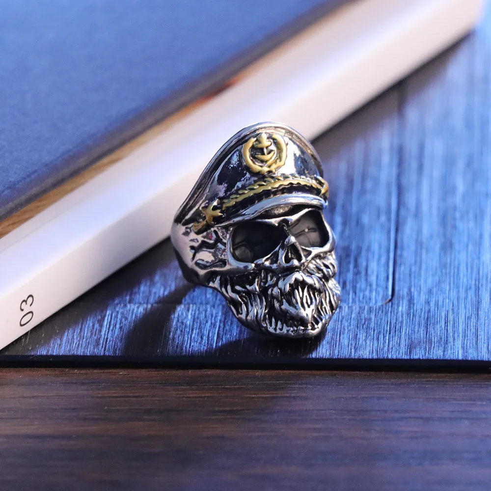 

Vintage Obligation Skeleton Military Army Officer Navy Captain Skull Ring Punk Vintage Gothic Stainless steel Men Jewelry