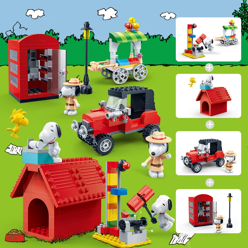 BanBao горячий IP Snoopy арахис дом техника город Playmobil Juguetes пластиковые строительные