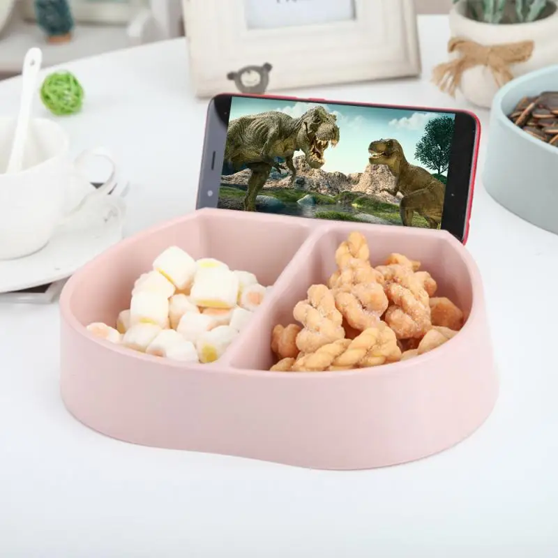 

Creative Plates For Food Lazy Snack Bowl Plastic Double Layers Snack Storage Box With Phone Holder Lazy Artifact Home Tableware