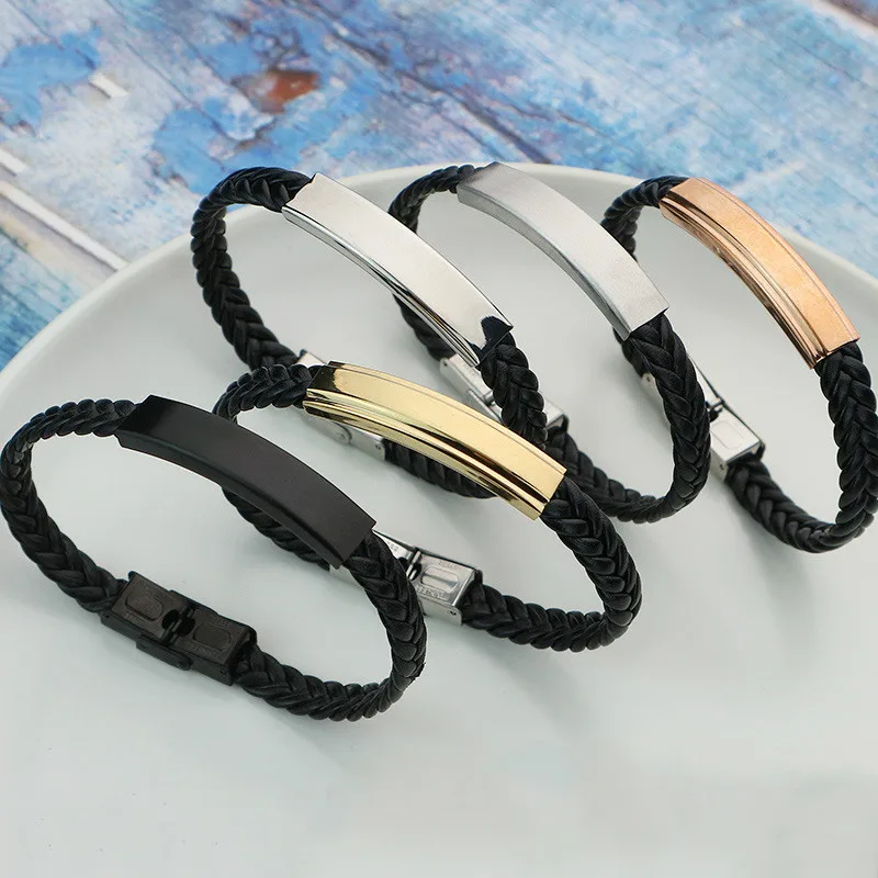 

ZG PU Leather Men's Bracelet Fashion Stainless Steel Trend Hip Hop Wholesale Support Custom Logo Bracelet Bangle Unisex Jewelry