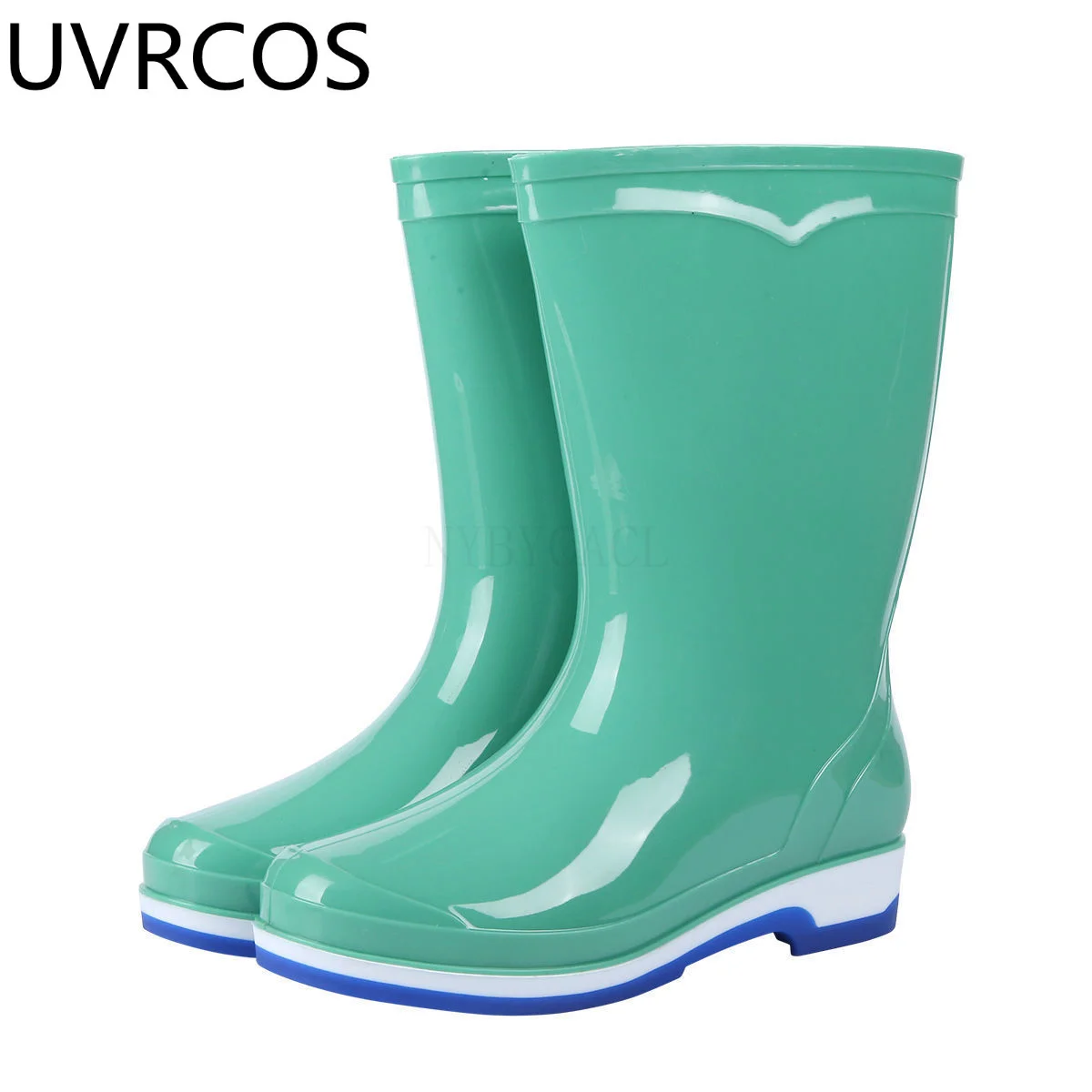 

Women Solid Color Mid-Calf Rain Boots PVC Waterproof Water Shoes Wellies Comfortable Non-Slip Rainboots Woman Rubber overshoes