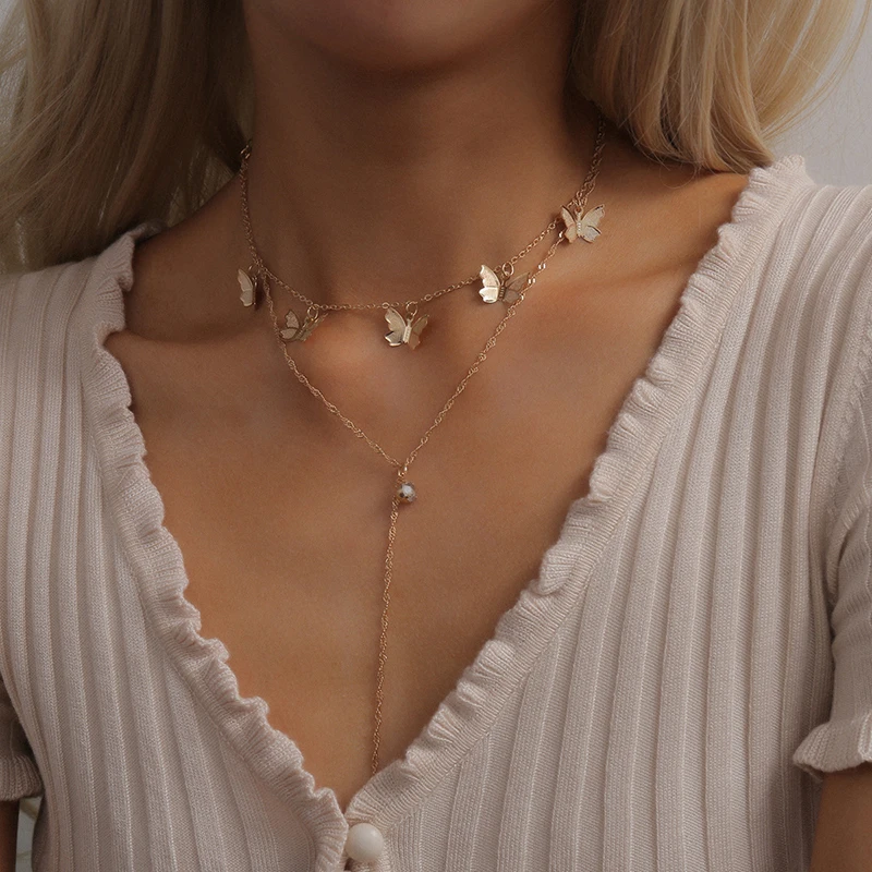 Новое ожерелье с подвеской бабочкой золотой цепочкой винтажное женское чокер в