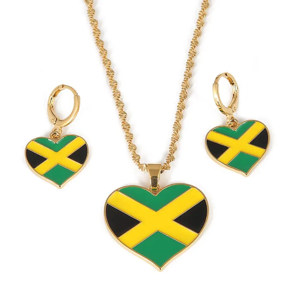 Нержавеющая сталь Jamaica сердце карта Национальный кулон в форме флага ожерелья