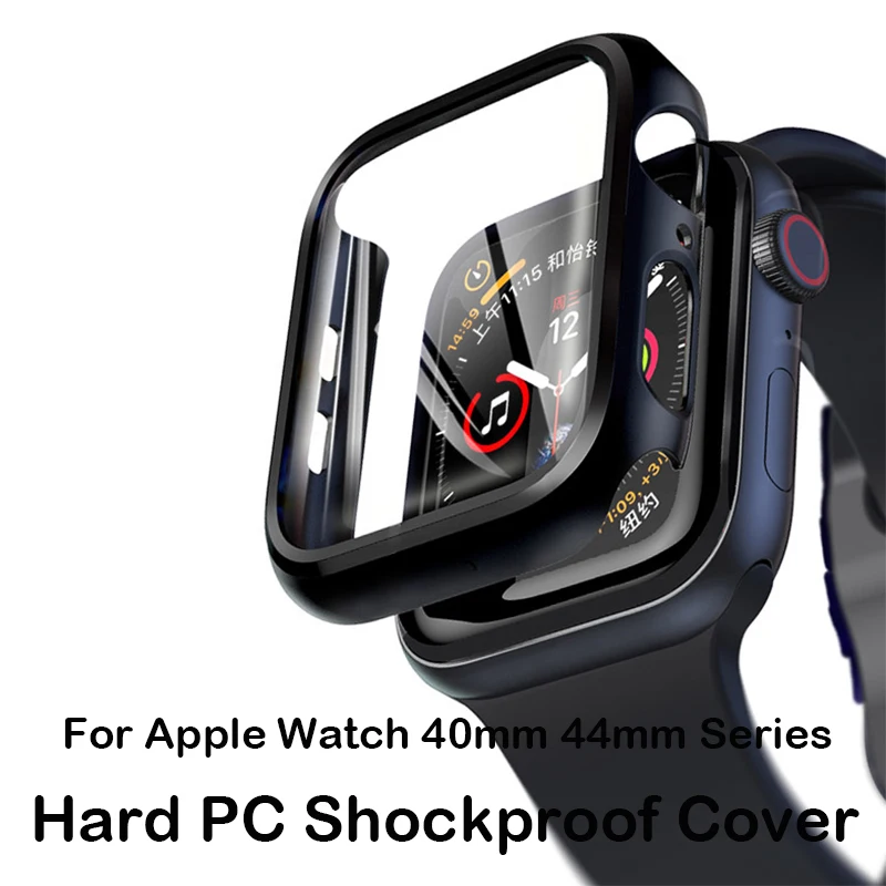 Watch Case For Apple Watch 44mm 40mm 42mm 38mm Tempered Glass Case Watch Series 7 41mm 45mm 6 SE 5 4 3 2 Screen Protector Cover
