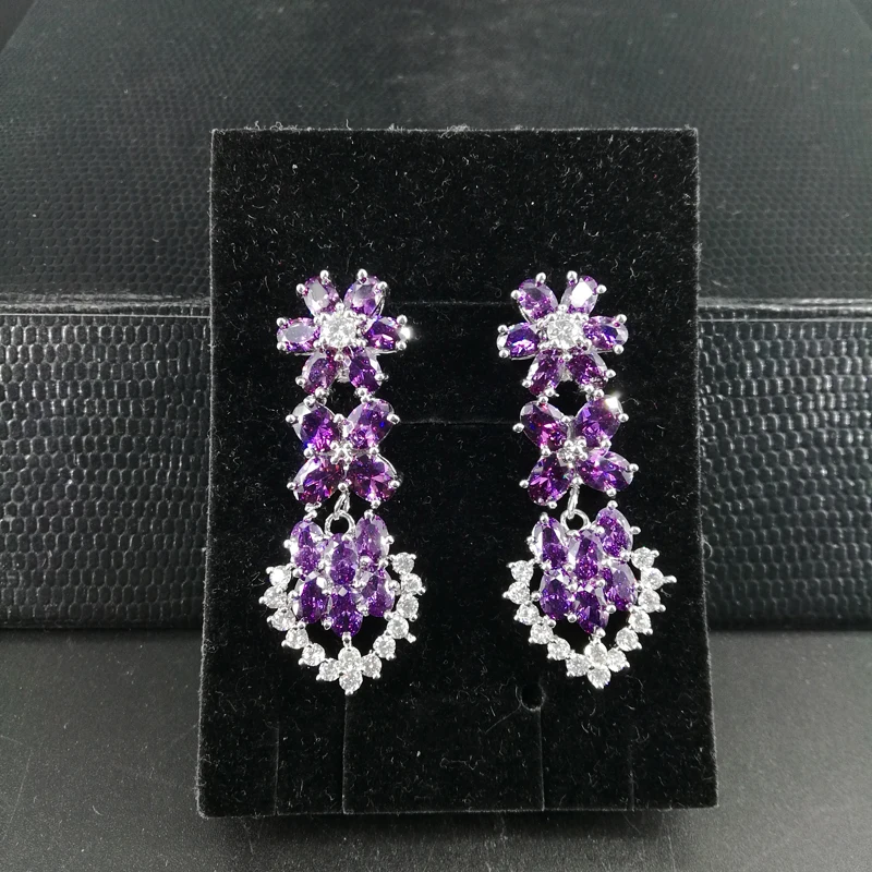 2019 Новая мода романтические фиолетовые цветы циркон ожерелье серьги набор