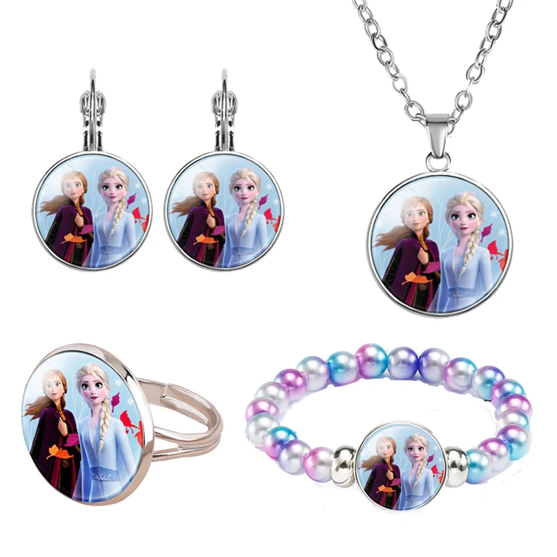 

4pcs/lot Frozen Aisha and Anna Birthday Gift Alloy Glass Child Girl Ring Necklace Bracelet Earring Party Gift Gift Jewelry