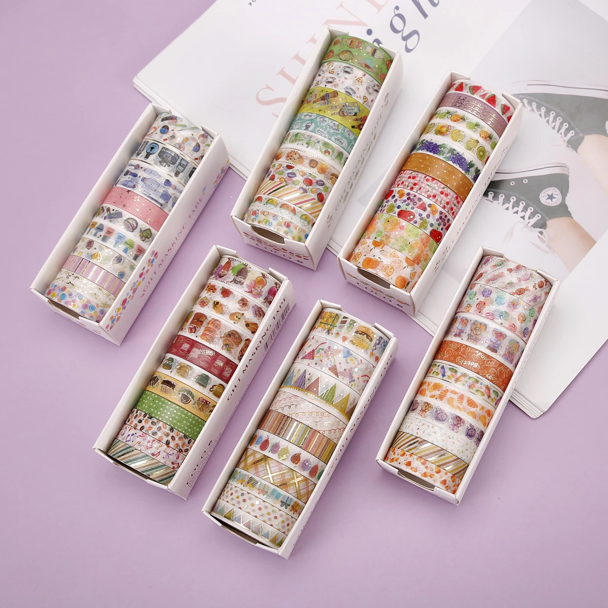 

10pcs COCO Washi Tape Set 8mm Food Coffee Party Fruit Candy Gold Foil Adhesive Masking Tapes Stickers Decoration Album DIY F6817