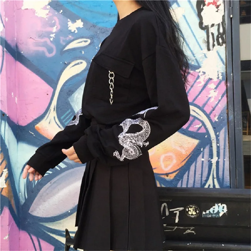 

ZOGAA Korea Ulzzang Casual Autumn Women Sweatshirt Harajuku Ring Dragon Embroidery Loose Long-sleeved Tops Hip-hop Sweatshirt