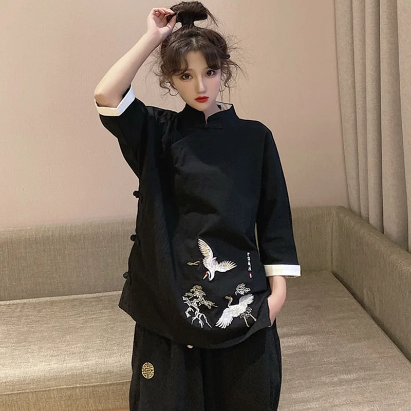 

Traditional Chinese Clothing Women shirt 2021 Tang Suit Tai Chi Uniform Hanfu Kimono Cardigan Cheongsam Top Kung Fu Clothes 285