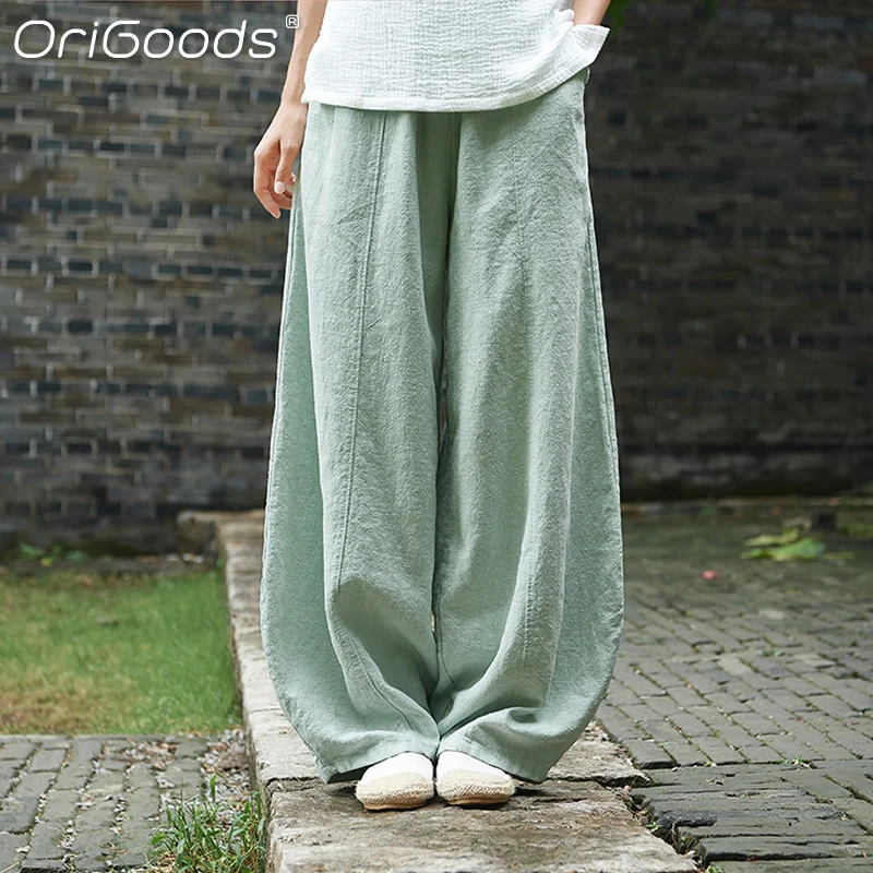 Оригинальные женские шаровары Ramie винтажные свободные брюки большого размера