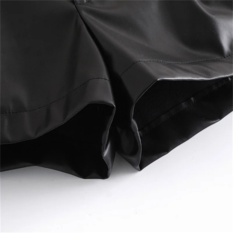 

TRAF Women 2021 Chic Fashion Faux Leather Side Pockets Shorts Vintage High Waist Zipper Fly Female Skirts Mujer Streetwear